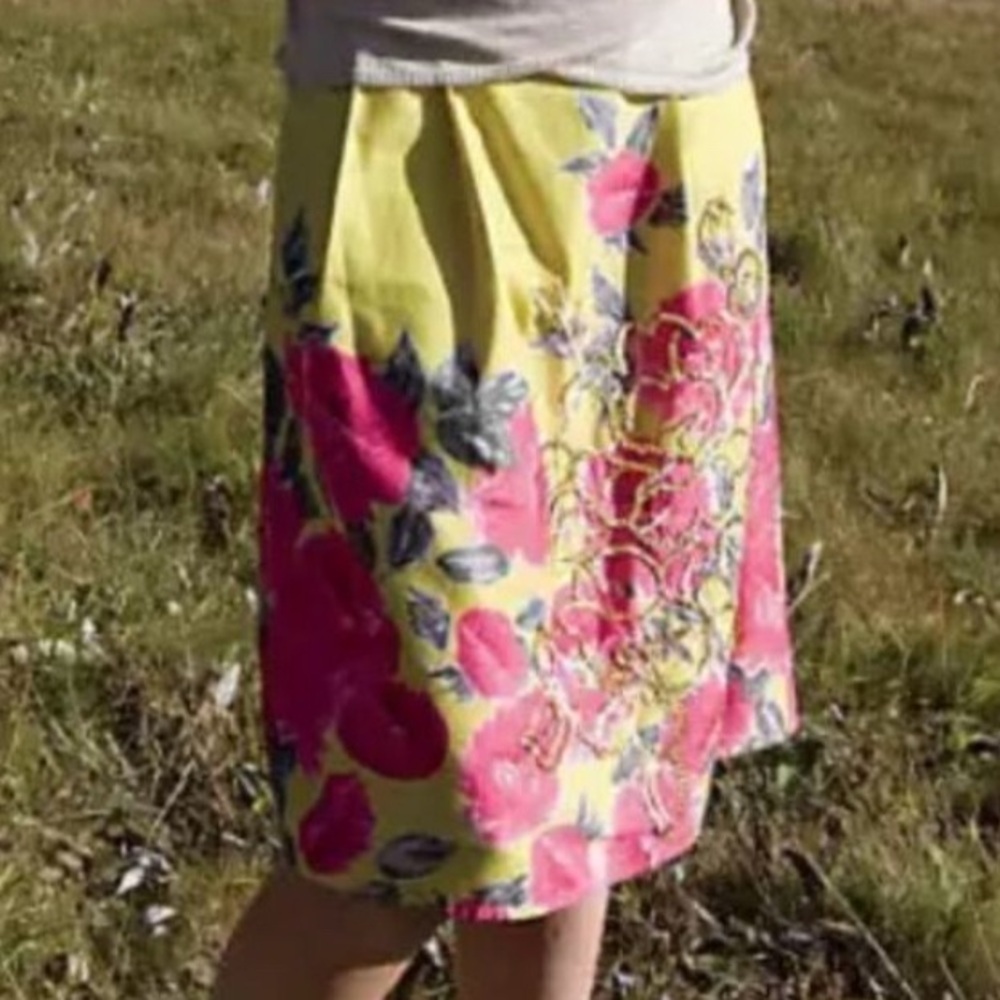 ANTHROPOLOGIE || ODILLE Sequined Peony Lore Skirt Pink and Yellow - Size 10 - Picture 8 of 8